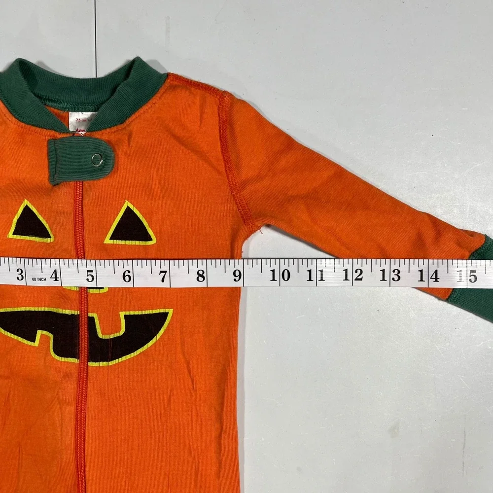 Hanna Andersson Kids Orange Pumpkin Jack-O-Lantern Organic Cotton Sleeper 12-18M